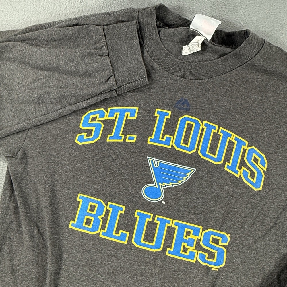 Majestic St Louis Blues Shirt Mens Medium Gray Long Sleeve NHL Hockey